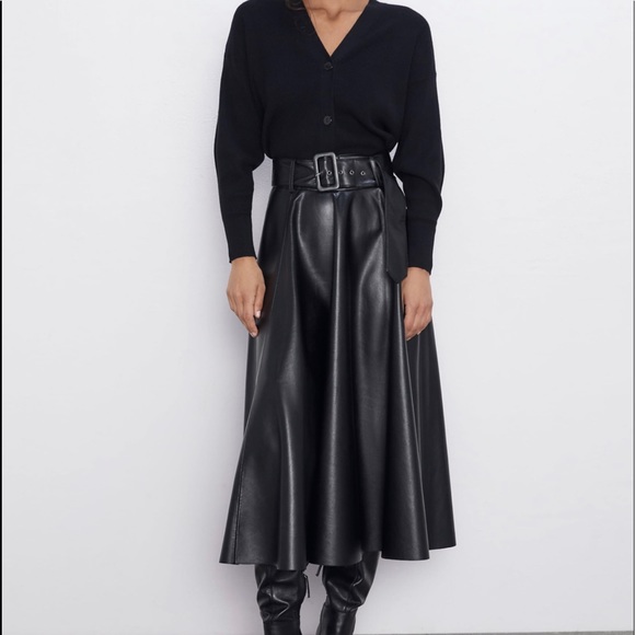 Zara faux leather skirt with belt Clearance
